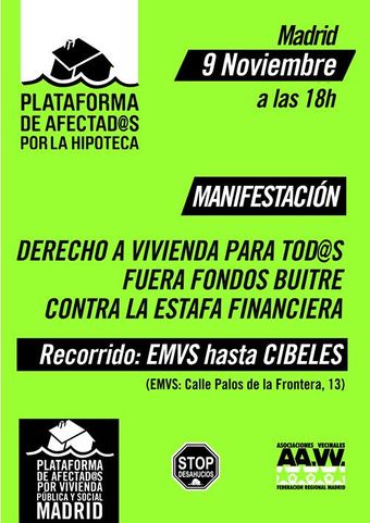 Derecho a vivienda para todos, fuera fondos buitre, contra la estafa financiera